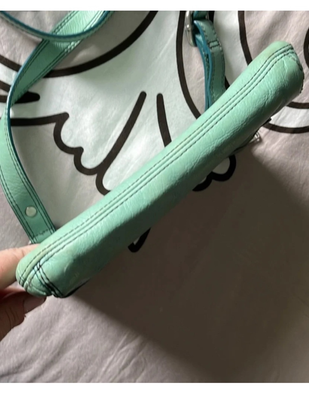 Fossil Seafoam Aqua Cowhide Leather Crossbody Shoulder Bag Purse Twist Lock - Picture 4 of 16